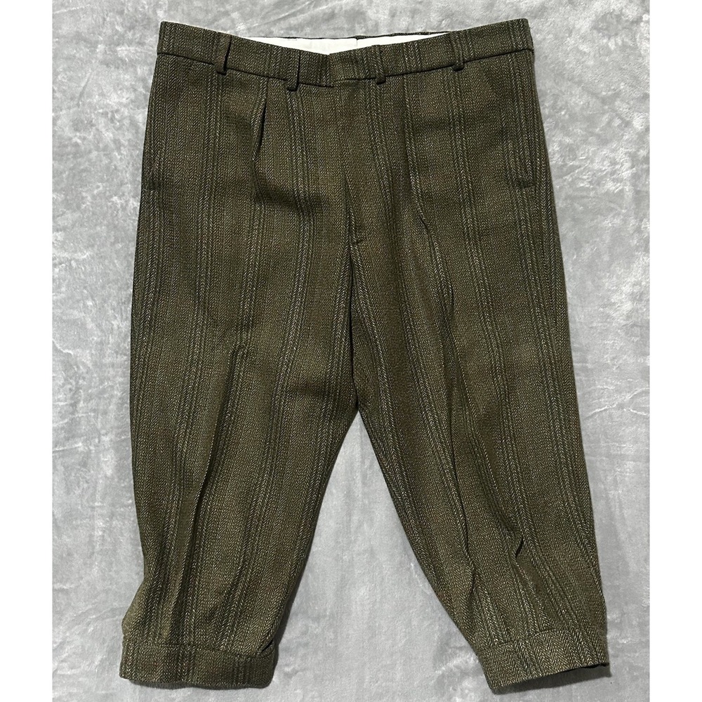Holden Mens Tweed Herringbone Plaid Pleated Golf Trousers Size 36 Made in UK